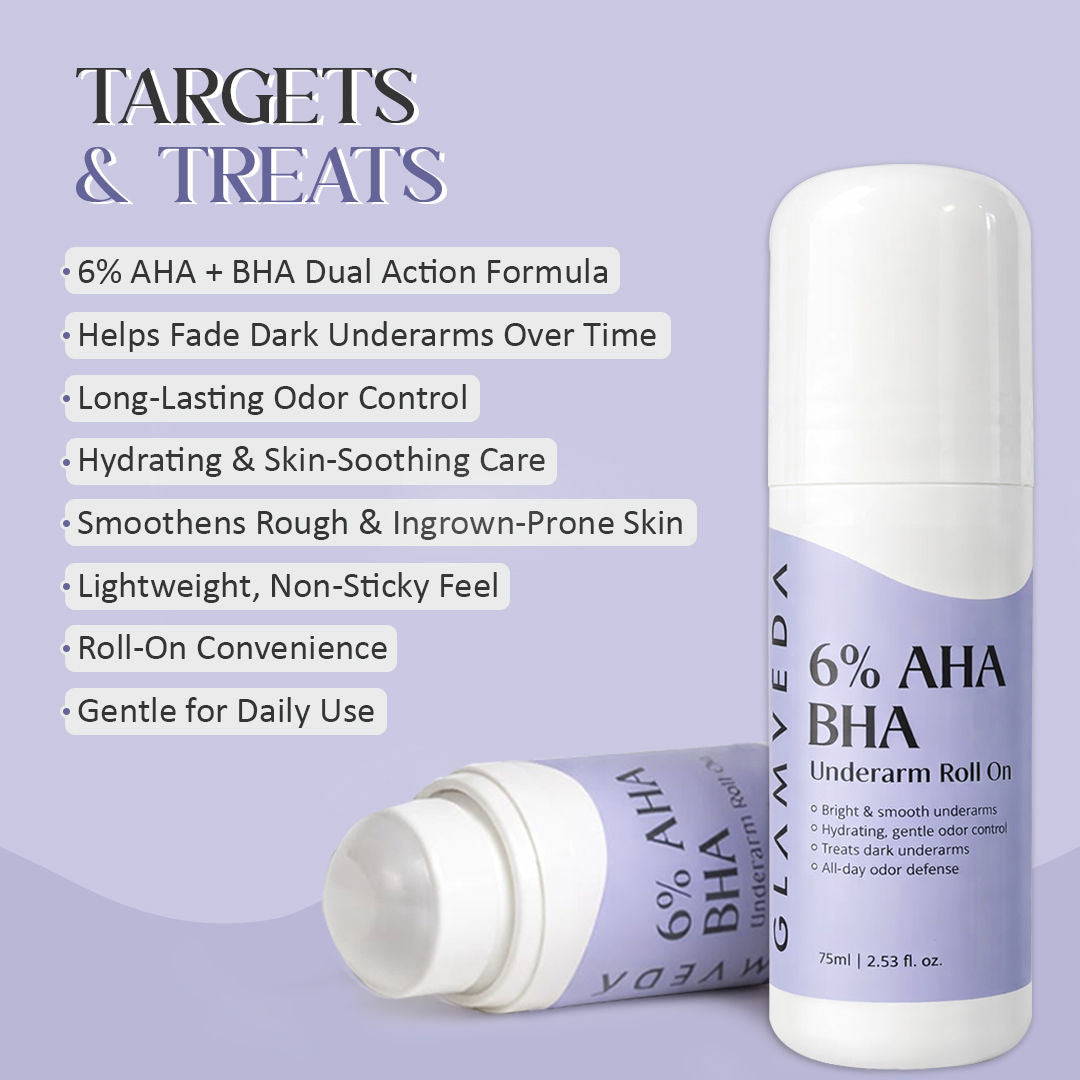 Glamveda 6% AHA BHA Underarm Roll On For Reduce Darkness & Odour Control