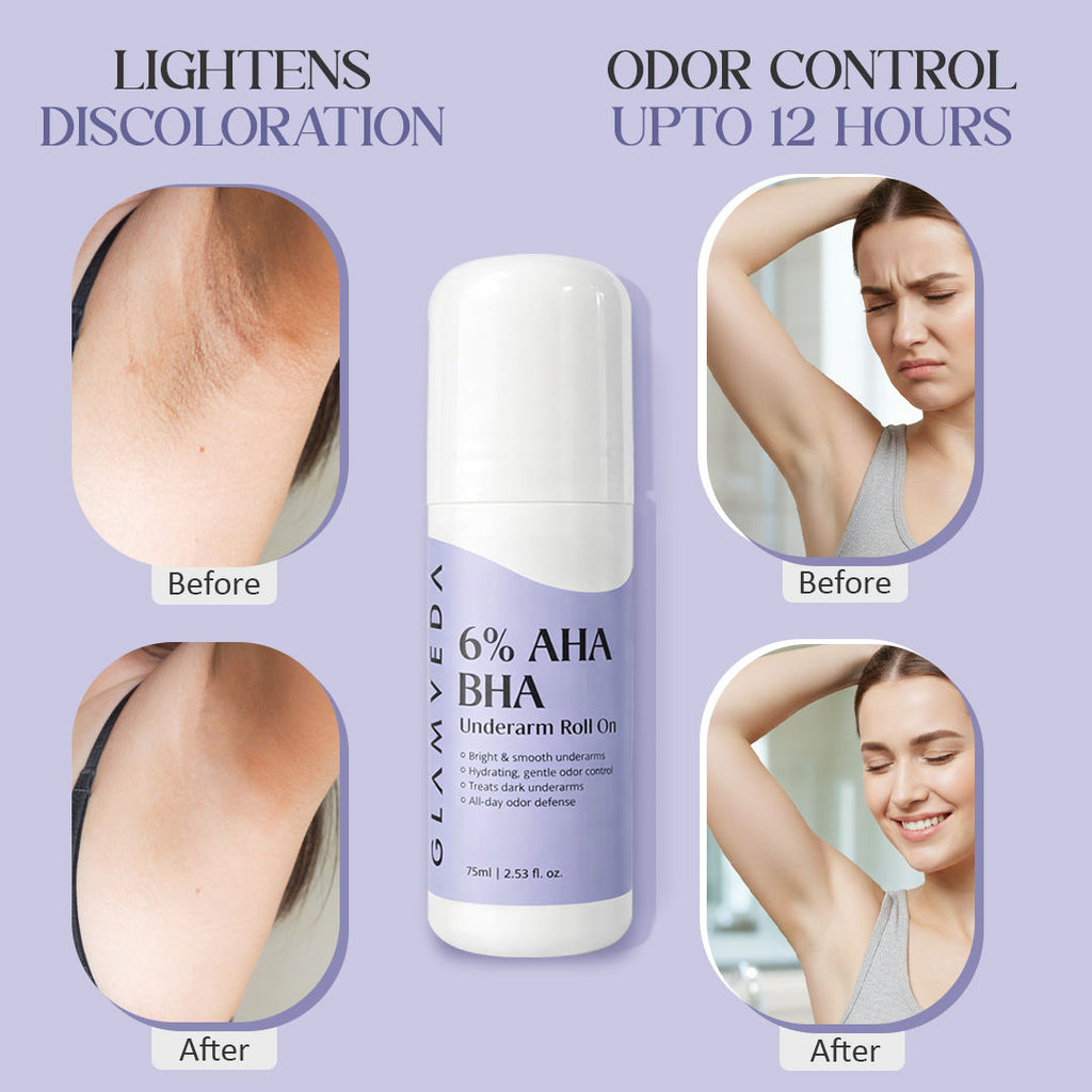 Glamveda 6% AHA BHA Underarm Roll On For Reduce Darkness & Odour Control
