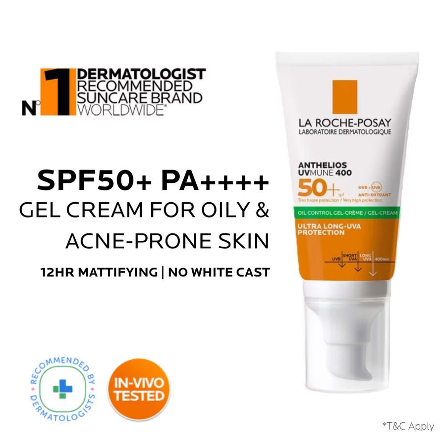 La Roche-Posay Anthelios UVMUNE400 Oil Control Gel Cream SPF50+, Sunscreen For Oily, Acne-Prone Skin
