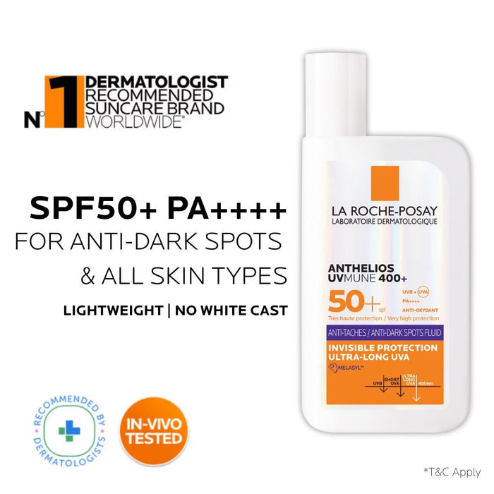 La Roche-Posay Anthelios UVMUNE400 Anti-Dark Spot Fluid SPF50+ Sunscreen with Melasyl for pigmented skin