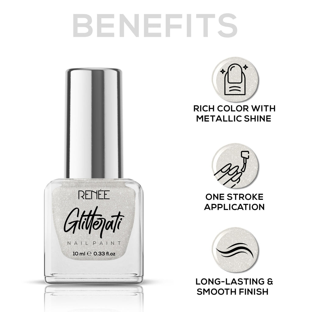 Renee Cosmetics Glitterati Nail Paint - White Sparkle