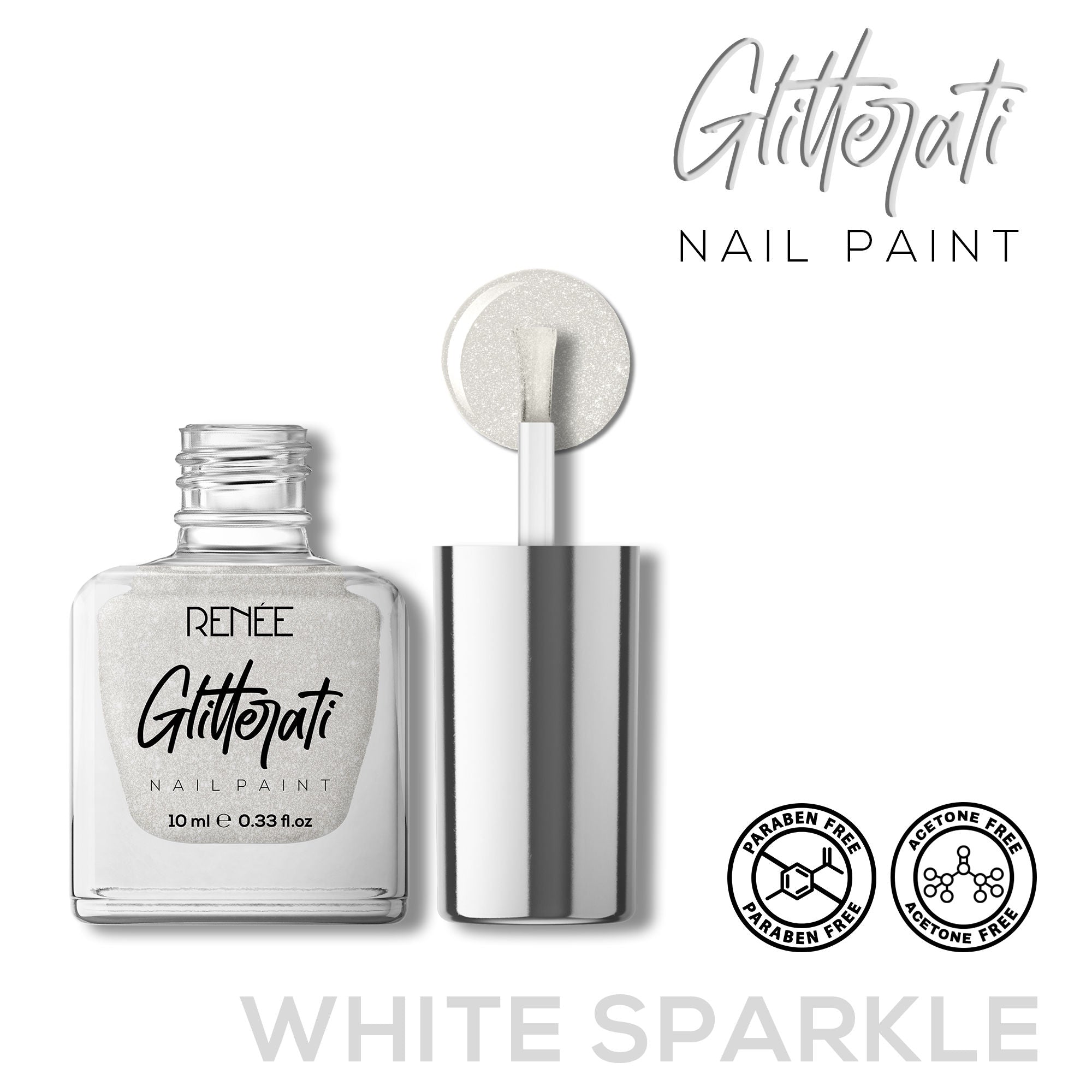 Renee Cosmetics Glitterati Nail Paint - White Sparkle