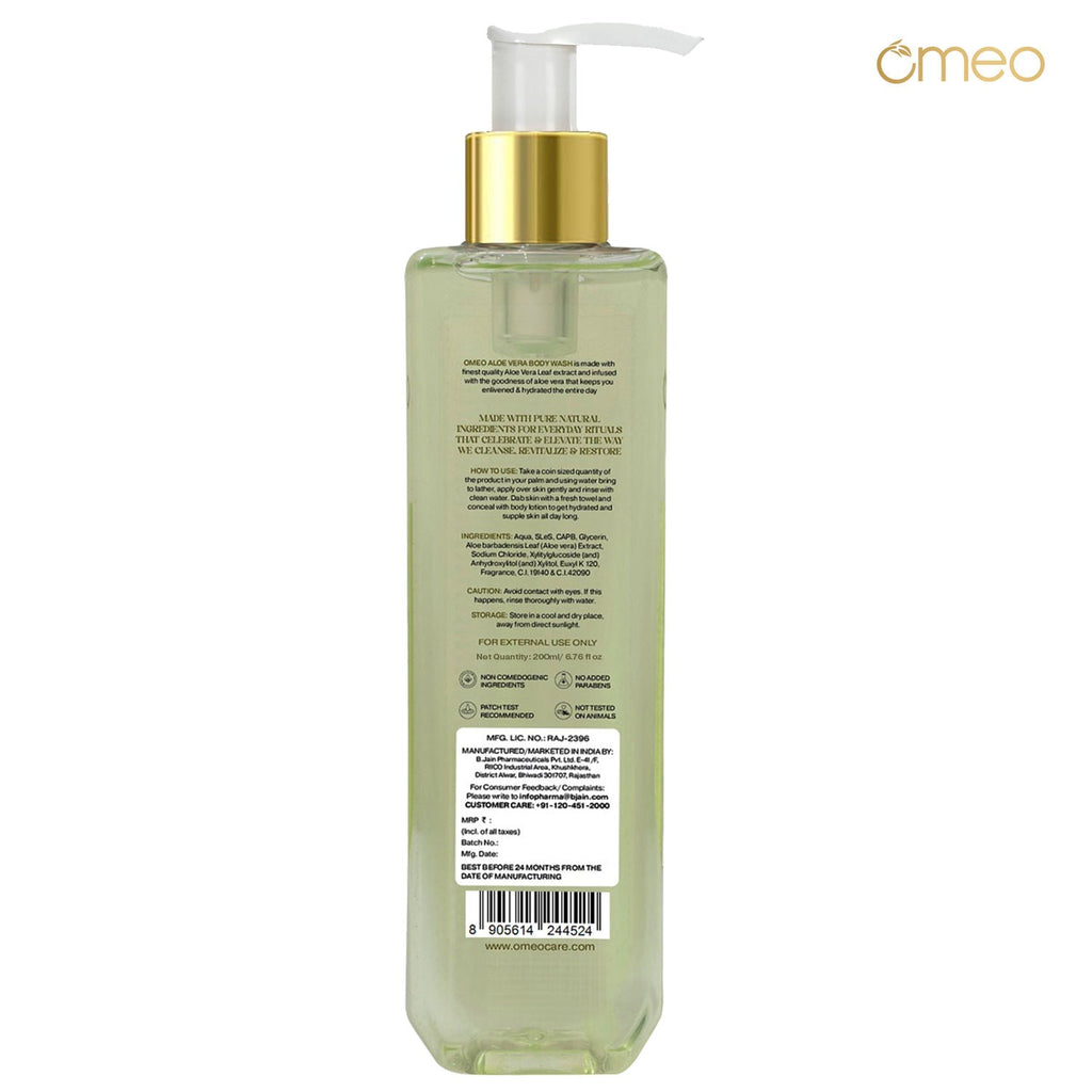 Omeo Aloe Vera Body Wash - Skin Friendly Ph, Gentle Cleansing, Soft Nourshing Body Wash