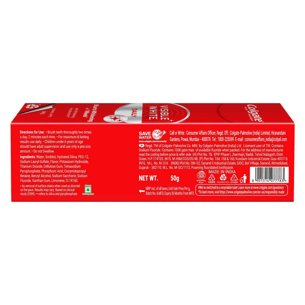Colgate Visible White Toothpaste Teeth Whitening Starts in 1 week Safe on Enamel, Stain Removal