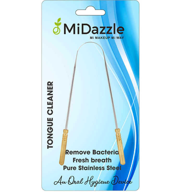 Midazzle Stainless Steel Tongue Cleaner for Men and Women with Brass Handle Adults