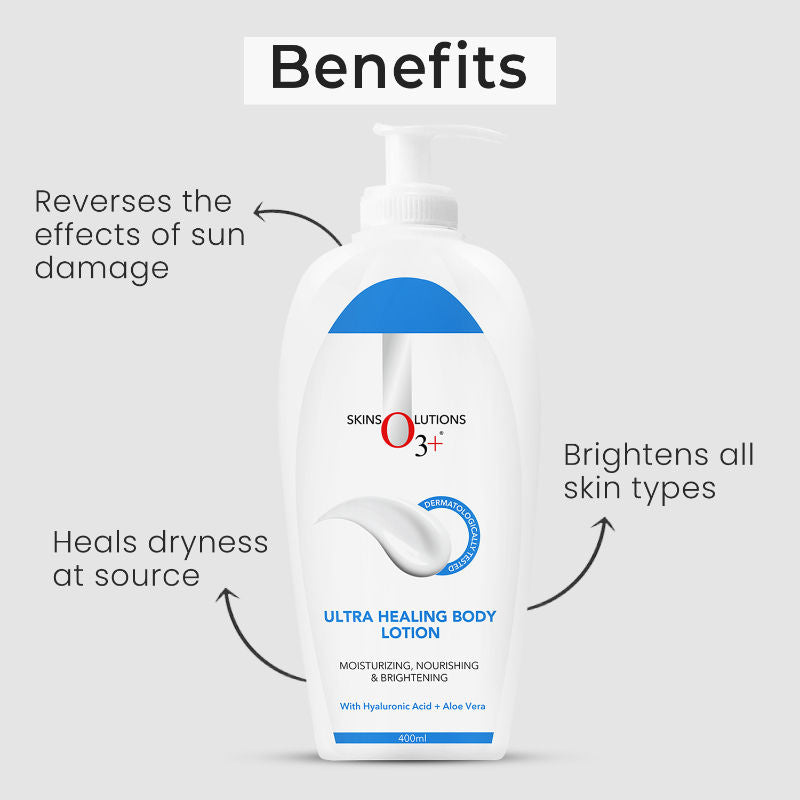 O3+ Ultra Healing Brightening Body Lotion Moisturiser With Hyaluronic Acid & Aloe Vera