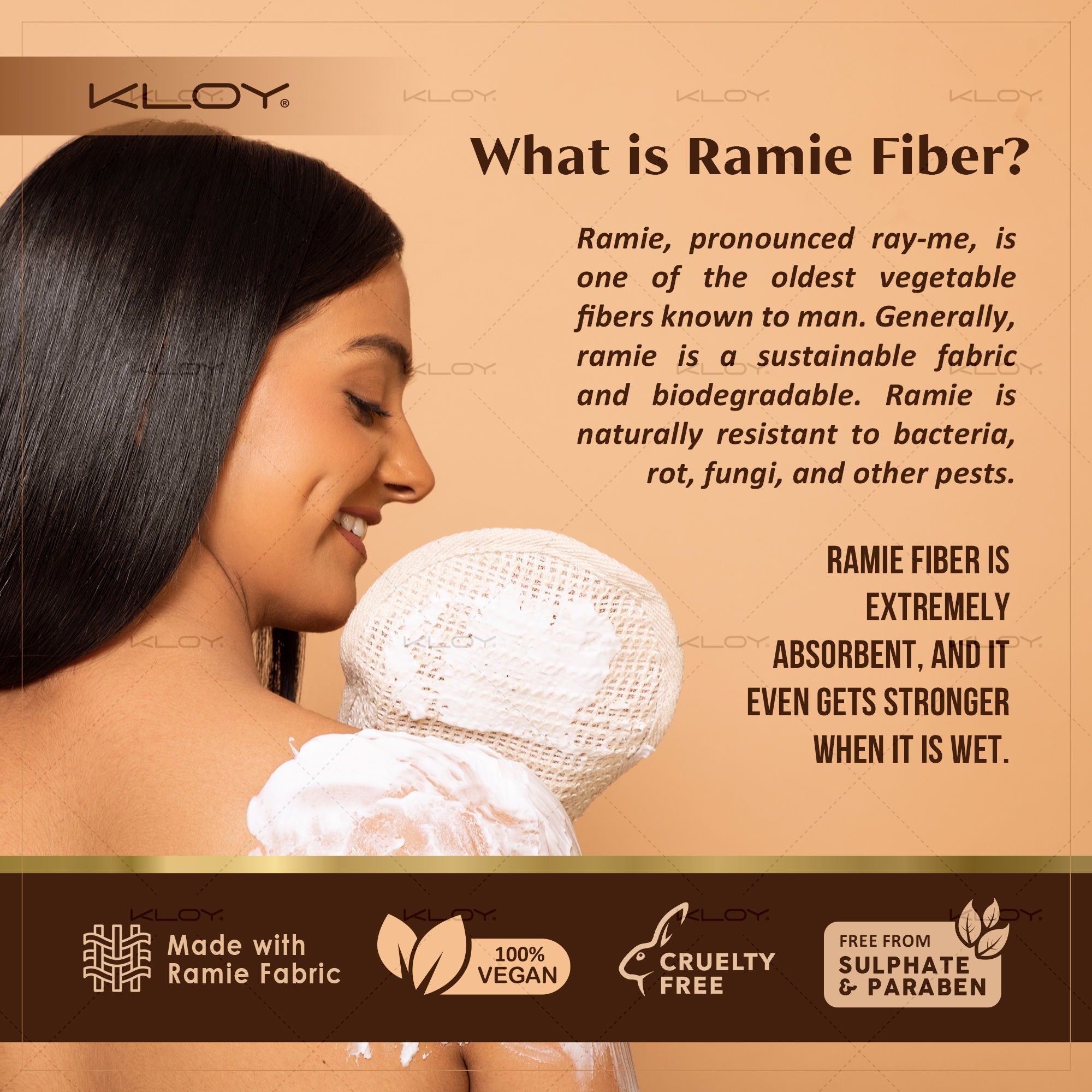 KLOY Natural Ramie Bath Glove Scrubber Exfoliator
