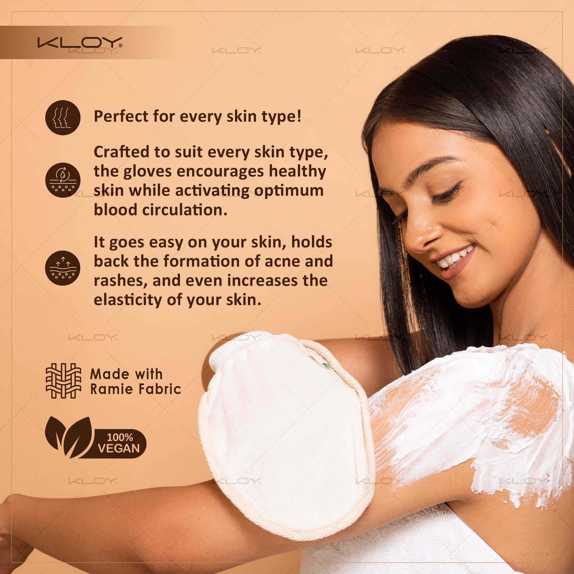 KLOY Natural Ramie Bath Glove Scrubber Exfoliator