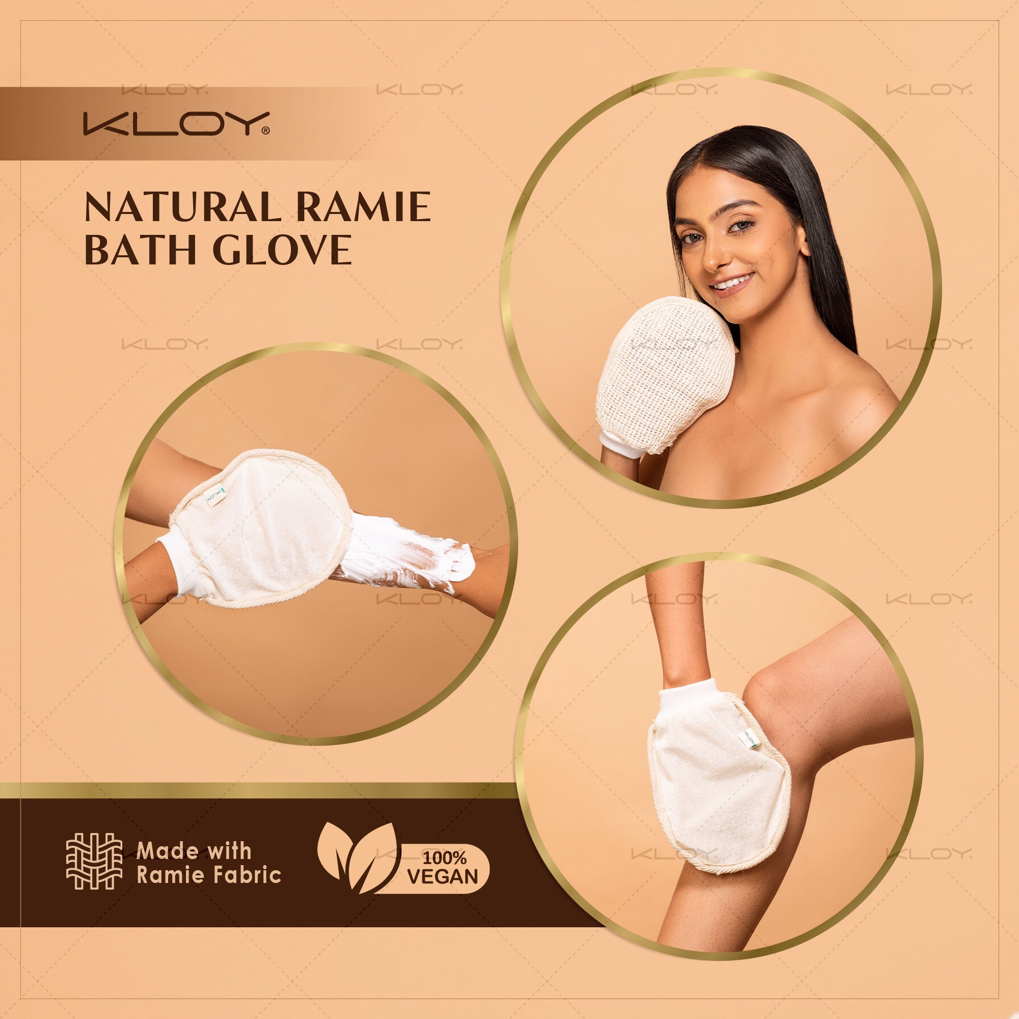 KLOY Natural Ramie Bath Glove Scrubber Exfoliator