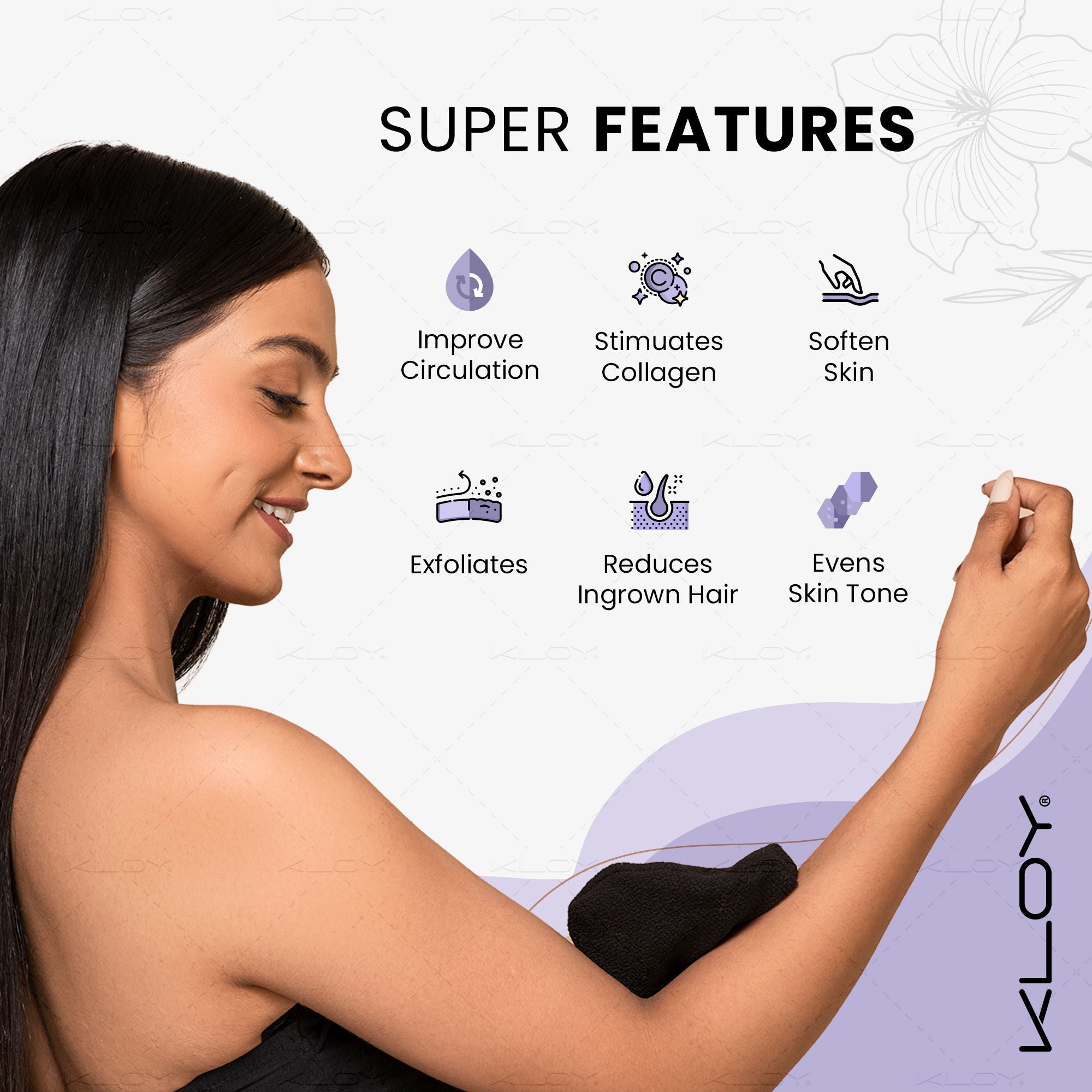 KLOY Korean Style Bath Mitt for Exfoliation & Body Cleanser