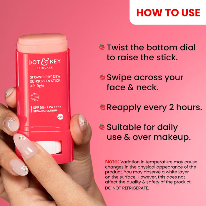 Dot & Key Strawberry Dew Sunscreen Stick In-Vivo Tested SPF 50+ PA++++, Makeup Friendly