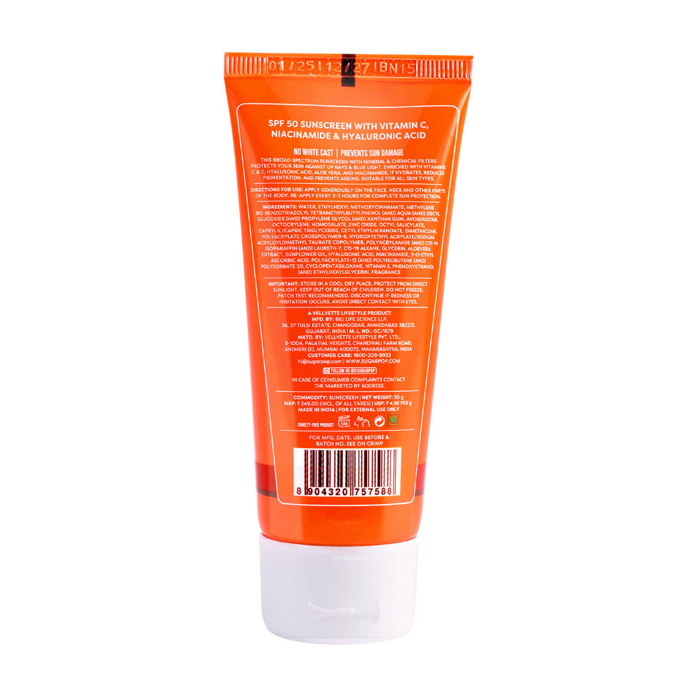 SUGAR POP SPF 50 PA++++ UVA/UVB With Vitamin C, Niacinamide & Hyaluronic Acid