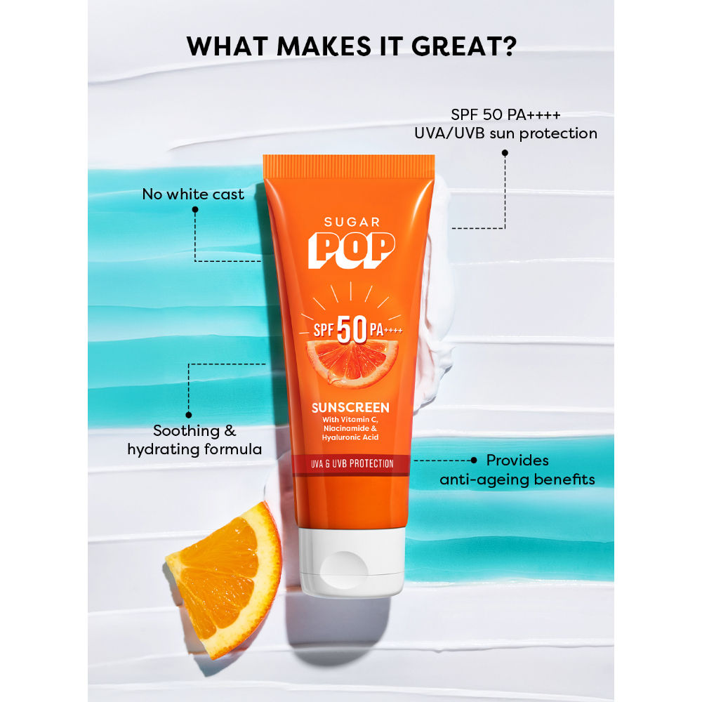 SUGAR POP SPF 50 PA++++ UVA/UVB With Vitamin C, Niacinamide & Hyaluronic Acid