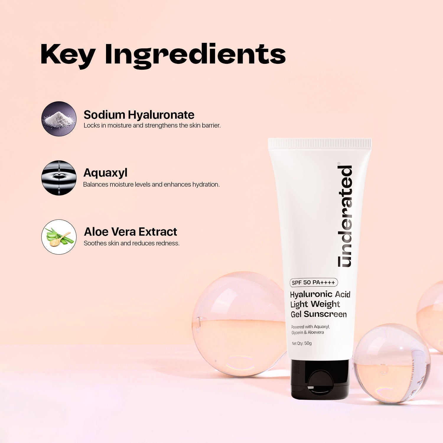 Underated Hyaluronic Acid Gel Sunscreen SPF 50 PA++++