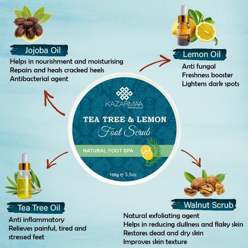 Kazarmaa Tea Tree And Lemon Anti Bacterial Foot Scrub With Jojoba Oil - For Feet Nourishment