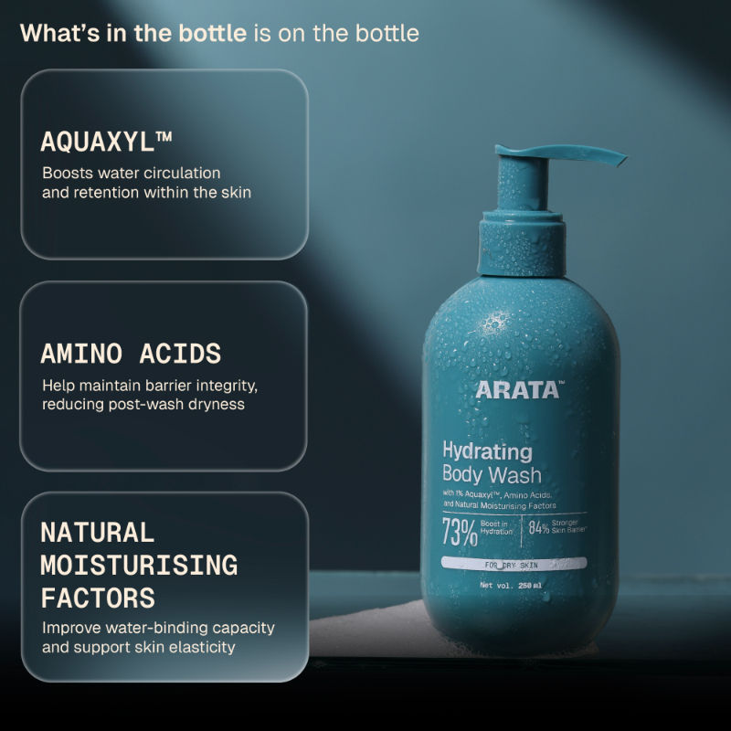 Arata Moisturising Body Wash for Dry Skin with Shea Butter & Glycerine, Protects Skin Barrier