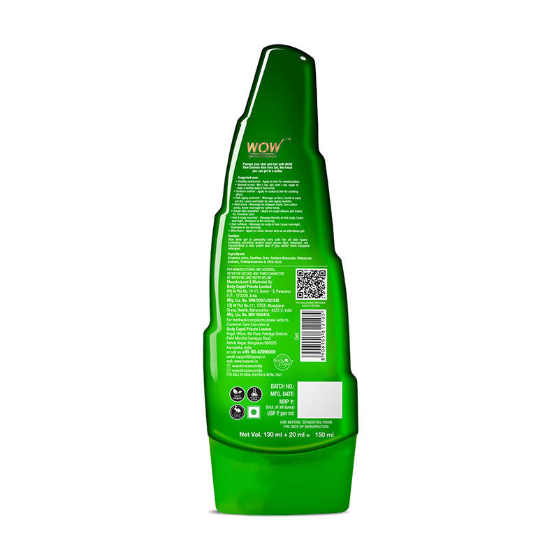 WOW Skin Science 99% Pure Aloe Vera Gel for Face, Skin and Hair for Both Men and Women