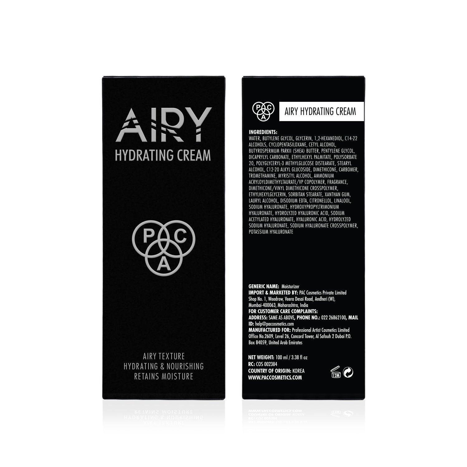 PAC Airy Hydrating Cream - Ultra Lightweight, Non-Greasy Formula, Absorbs Fast & Deeply Hydrates