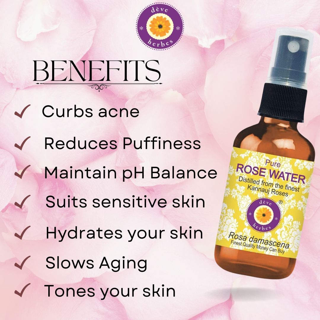 Deve Herbes 100% Pure Rose Water For Pore Tightening, Acne & Hydration | No Artificial Fragrance
