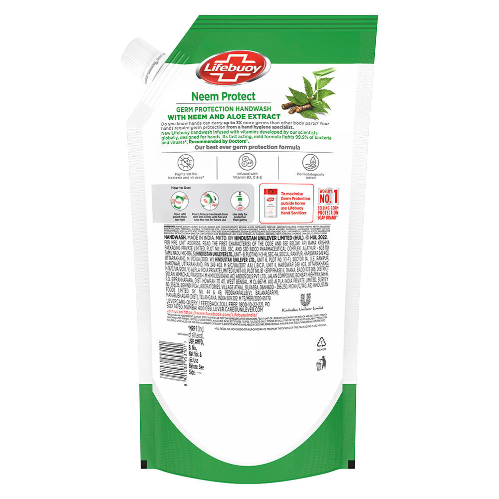 Lifebuoy Germ Protection Handwash With Vitamins 99.9% Fights Bacteria - Neem Protect