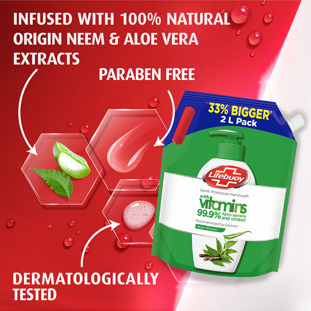 Lifebuoy Germ Protection Handwash With Vitamins 99.9% Fights Bacteria - Neem Protect