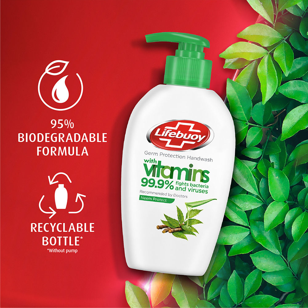 Lifebuoy Germ Protection Handwash With Vitamins 99.9% Fights Bacteria - Neem Protect
