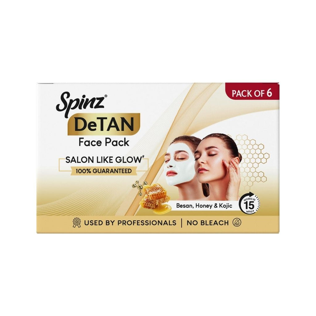 Spinz DeTan Face Pack Tan Removal Cream with Kojic, Besan & Honey - 12g x 6