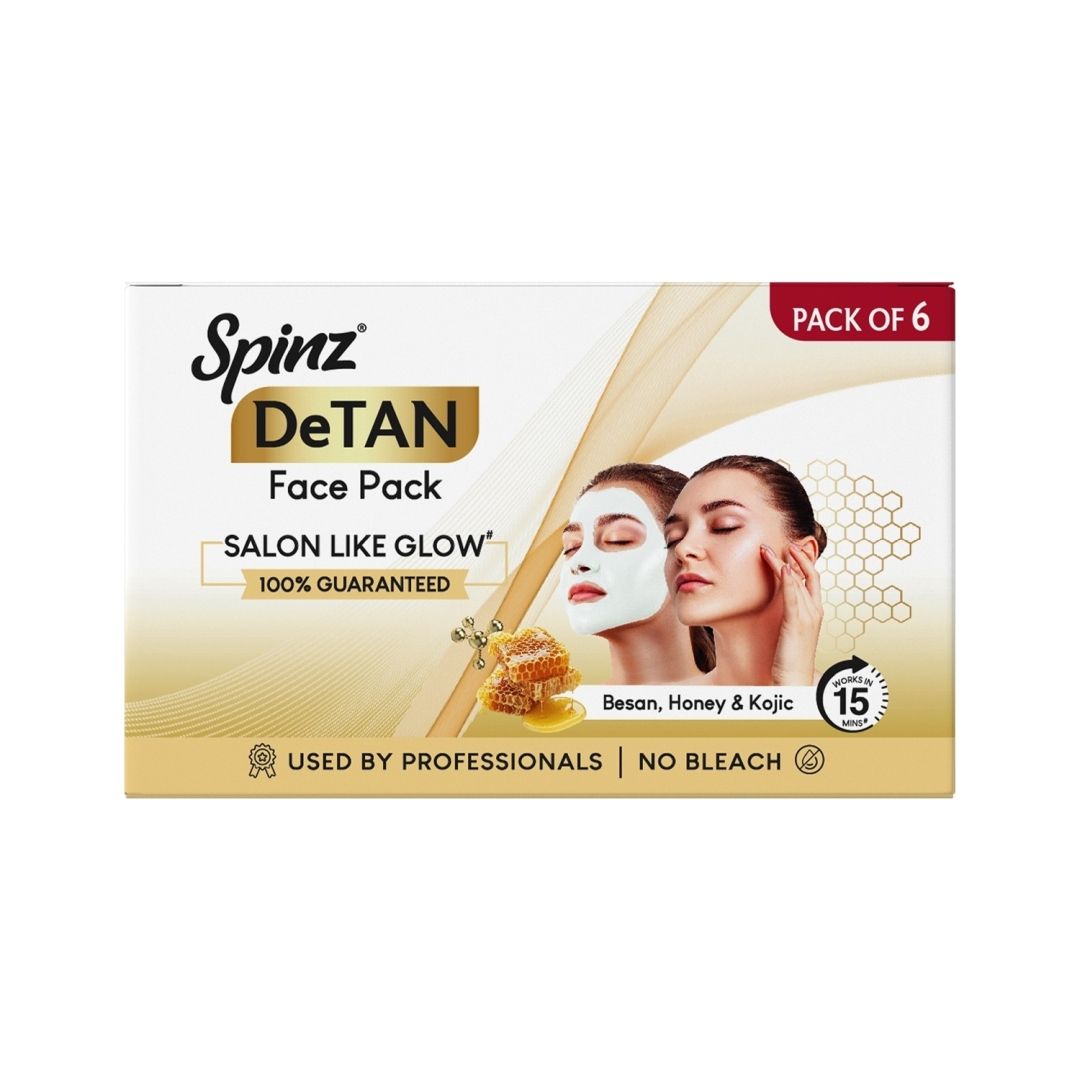 Spinz DeTan Face Pack Tan Removal Cream with Kojic, Besan & Honey - 12g x 6