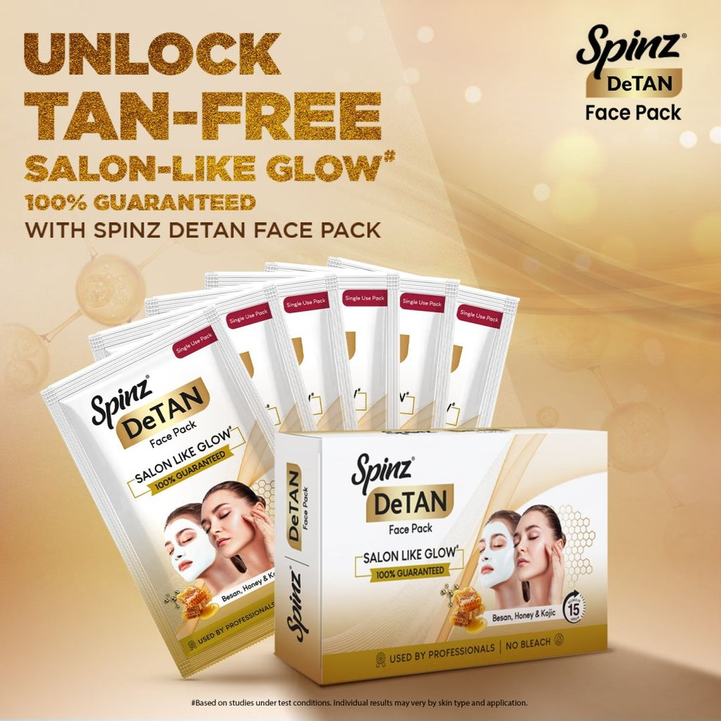 Spinz DeTan Face Pack Tan Removal Cream with Kojic, Besan & Honey - 12g x 6