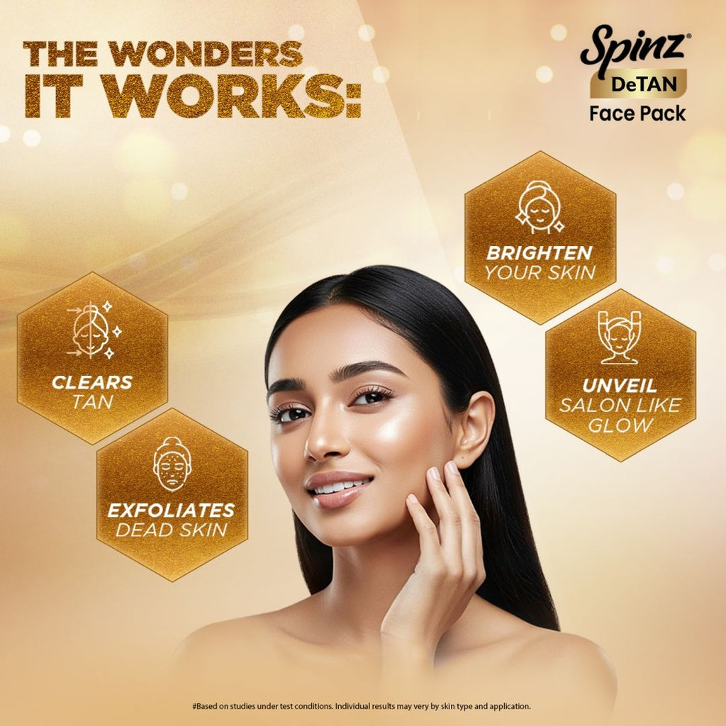 Spinz DeTan Face Pack Tan Removal Cream with Kojic, Besan & Honey - 12g x 6