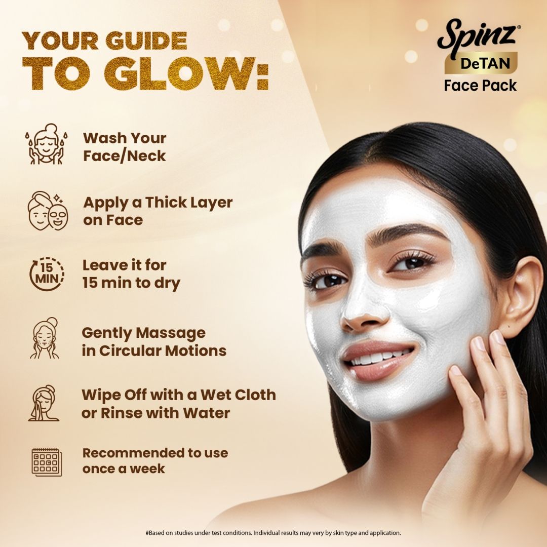 Spinz DeTan Face Pack Tan Removal Cream with Kojic, Besan & Honey - 12g x 6