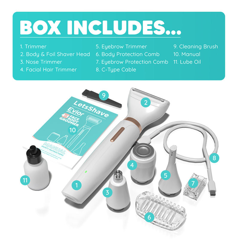 LetsShave Evior 4-In-1 Face & Body Trimmer For Women, Facial Hair Remover, Eyebrow & Body Groomer