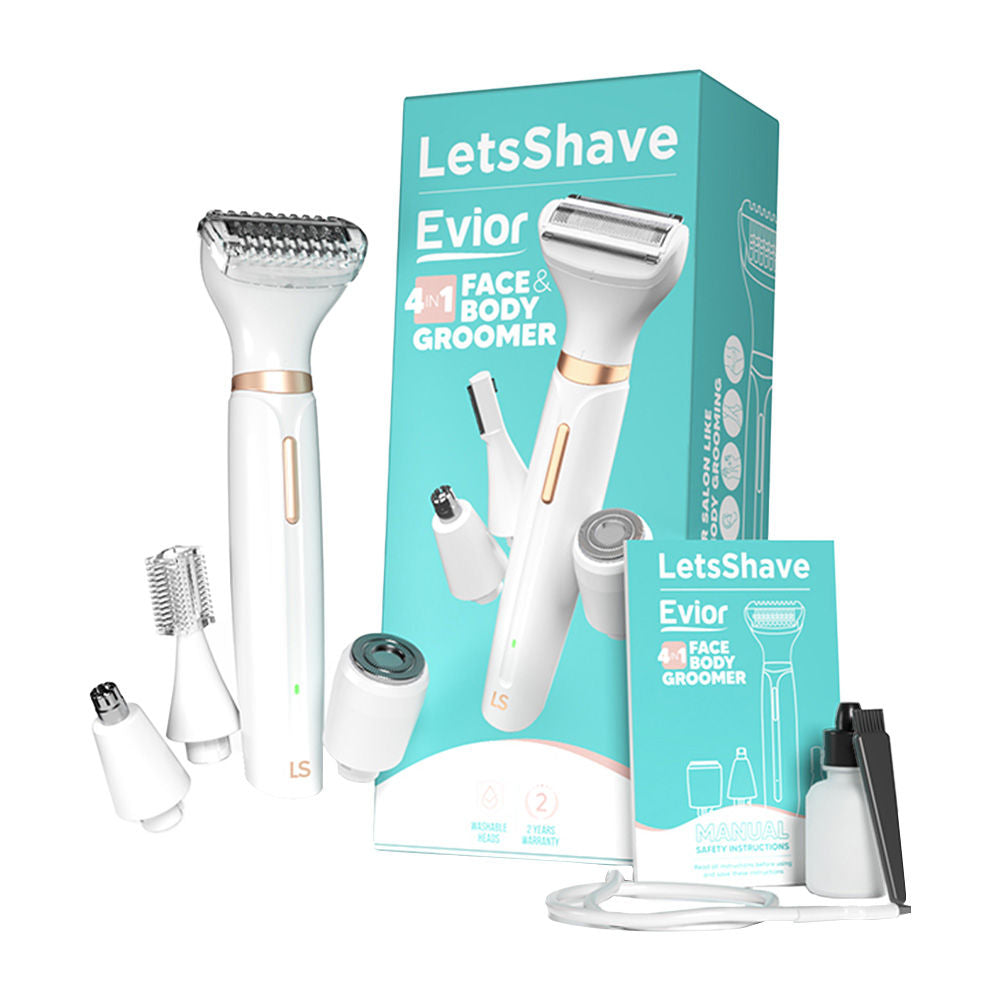 LetsShave Evior 4-In-1 Face & Body Trimmer For Women, Facial Hair Remover, Eyebrow & Body Groomer