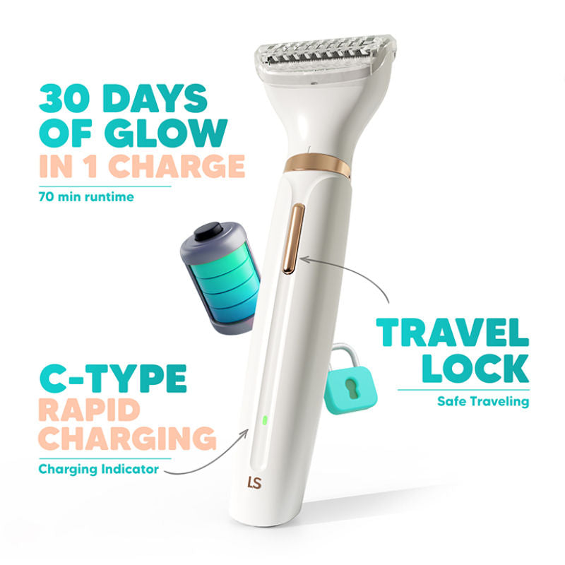 LetsShave Evior 4-In-1 Face & Body Trimmer For Women, Facial Hair Remover, Eyebrow & Body Groomer