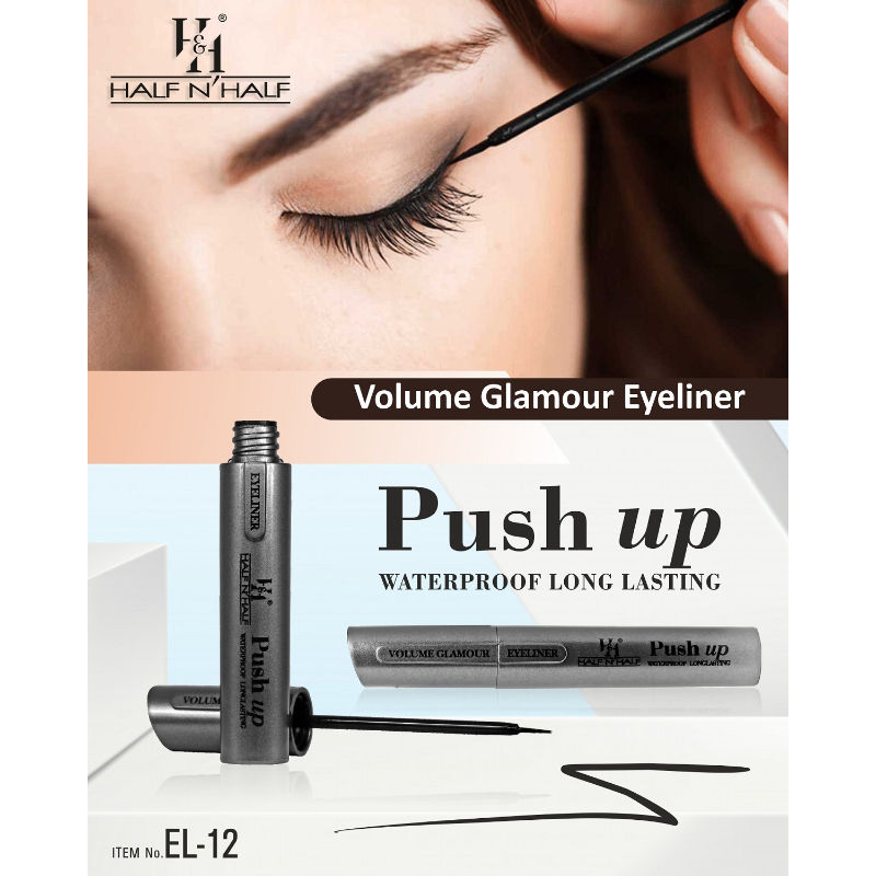 Half N Half Volume Glamour Eyeliner Push Up Waterproof & Long Lasting - Black
