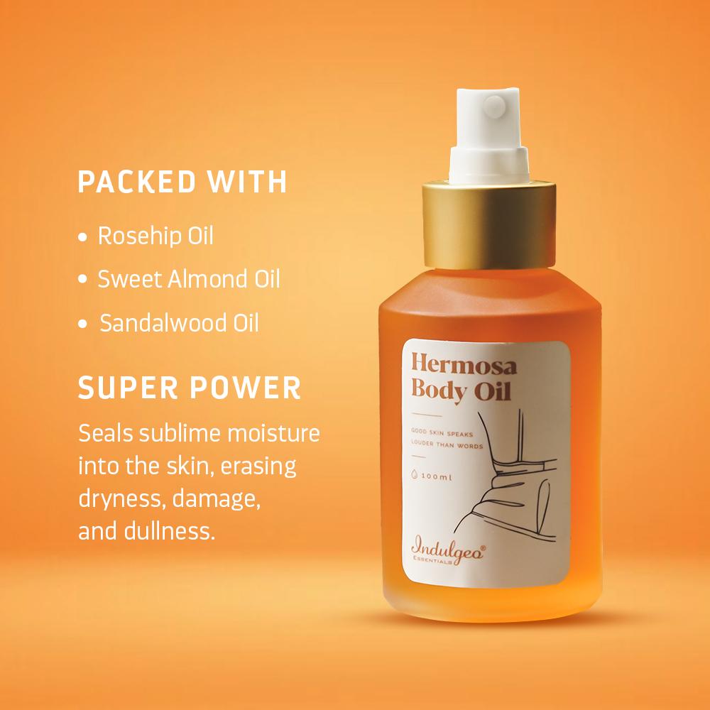 Indulgeo Essentials Hermosa Body Oil For Women, Helps in Reducing Dryness & Dullness