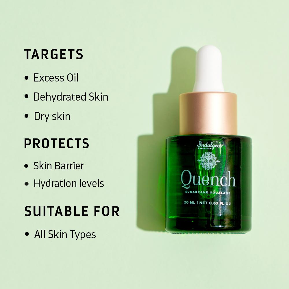 Indulgeo Essentials 100% Sugarcane Quench Squalane - Lightweight Non Sticky Moisturizing Oil