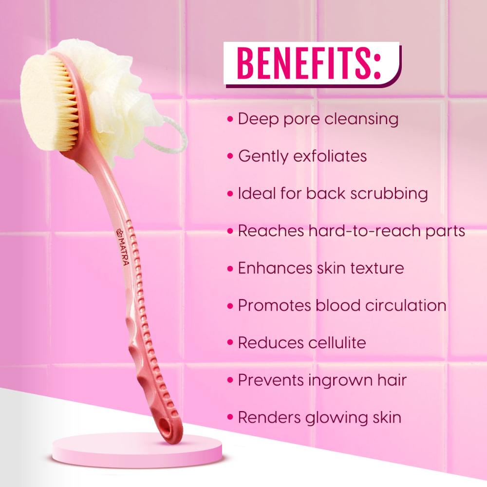 Matra Back Bath Brush 2-in-1 Back Scrubber Loofah for Deep Cleansing & Exfoliation with Long Handle