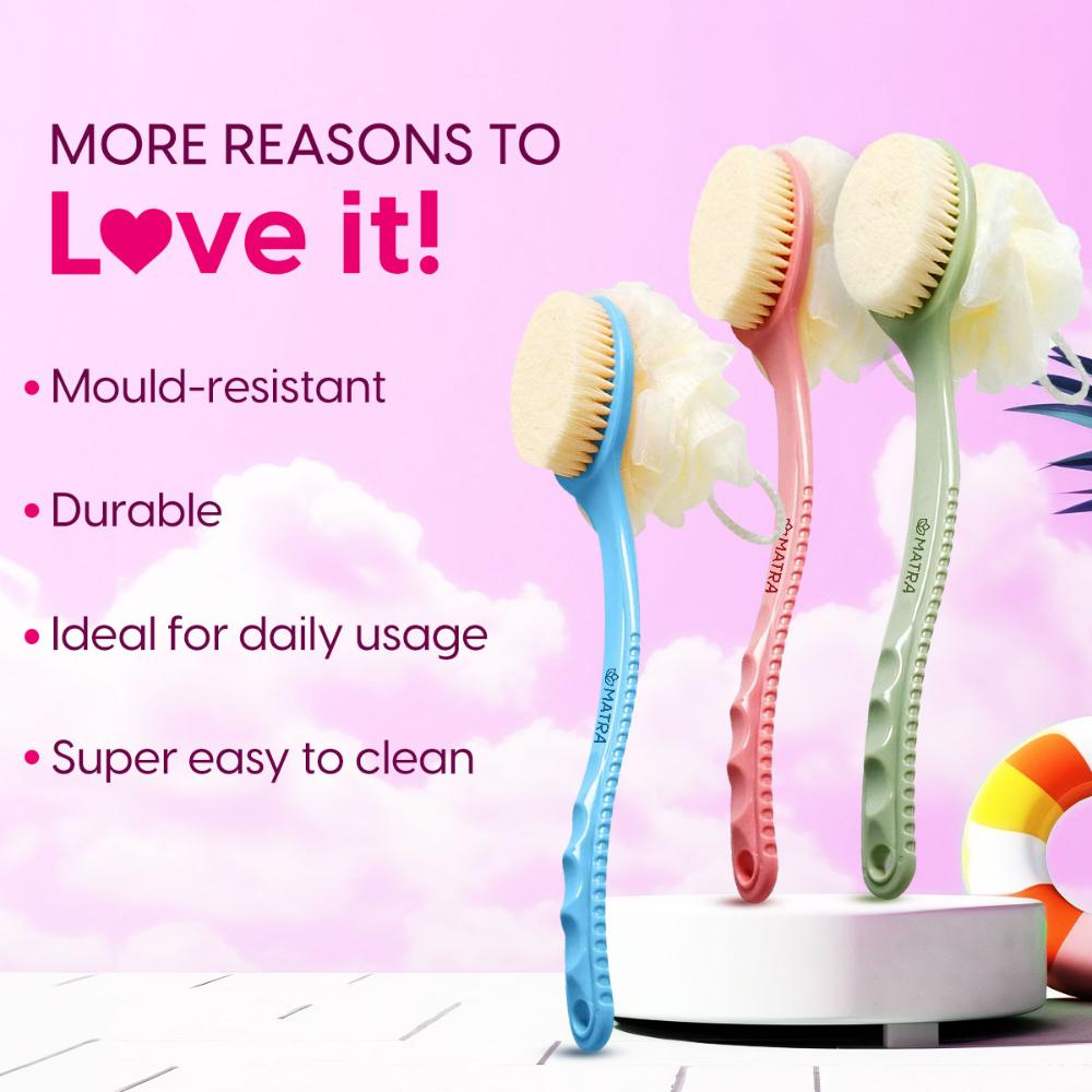 Matra Back Bath Brush 2-in-1 Back Scrubber Loofah for Deep Cleansing & Exfoliation with Long Handle