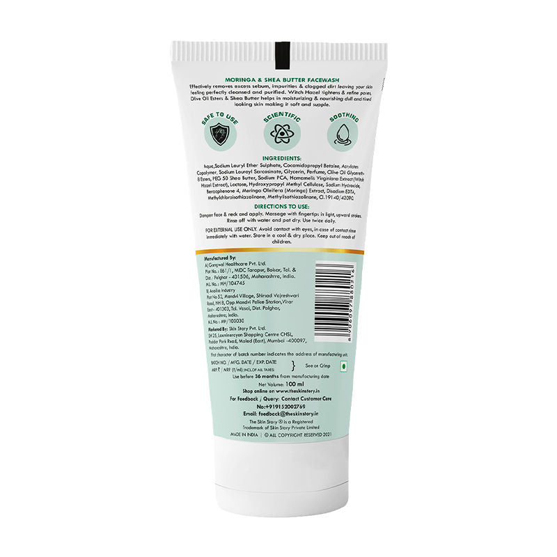 The Skin Story Moringa Shea Butter Face Wash - Reduces Acne Breakouts, Minimizes Pores, Oil Control