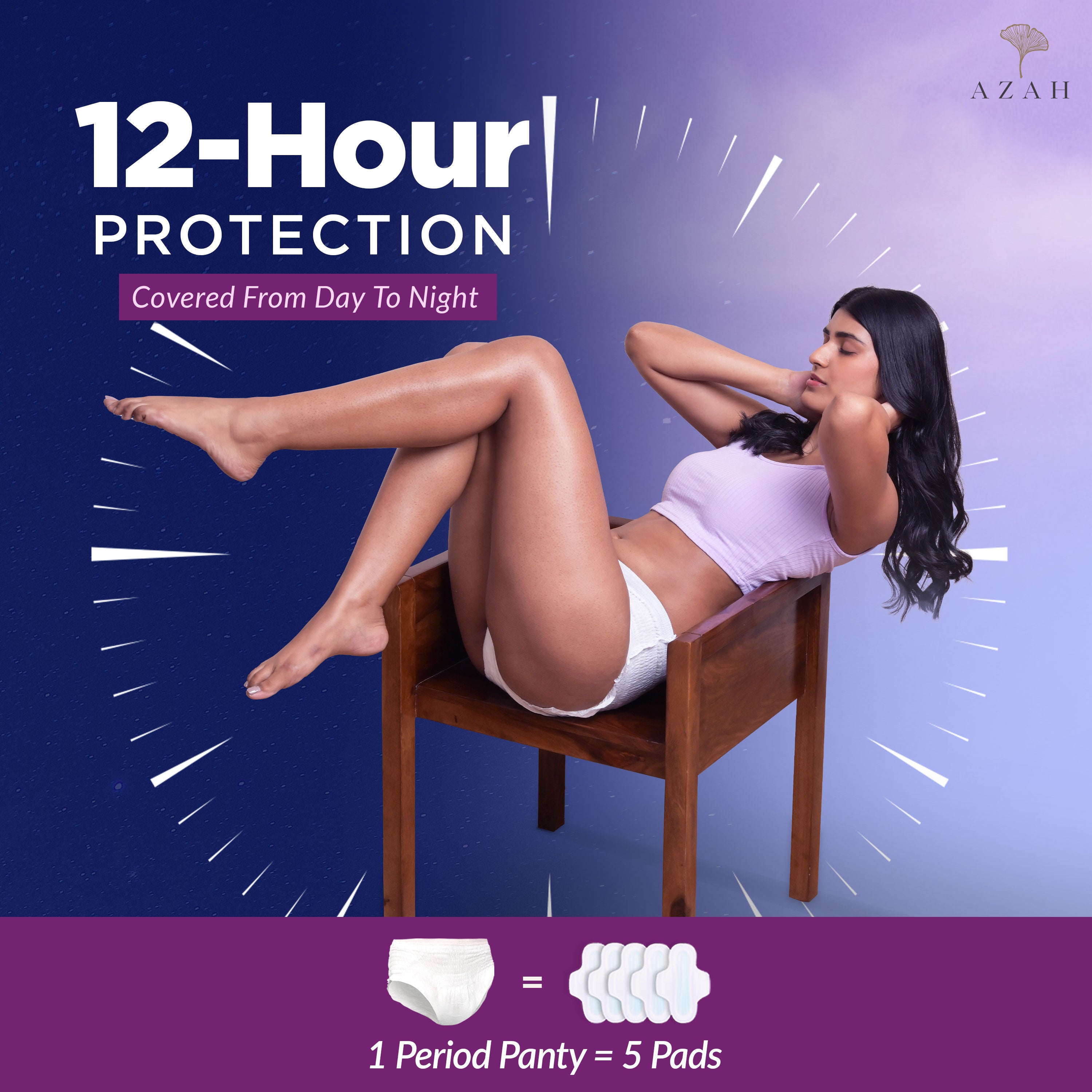 Azah XXXL Night Sanitary Pads For Women, Extra Large Night Pads , 3x More Leakproof - Box of 8