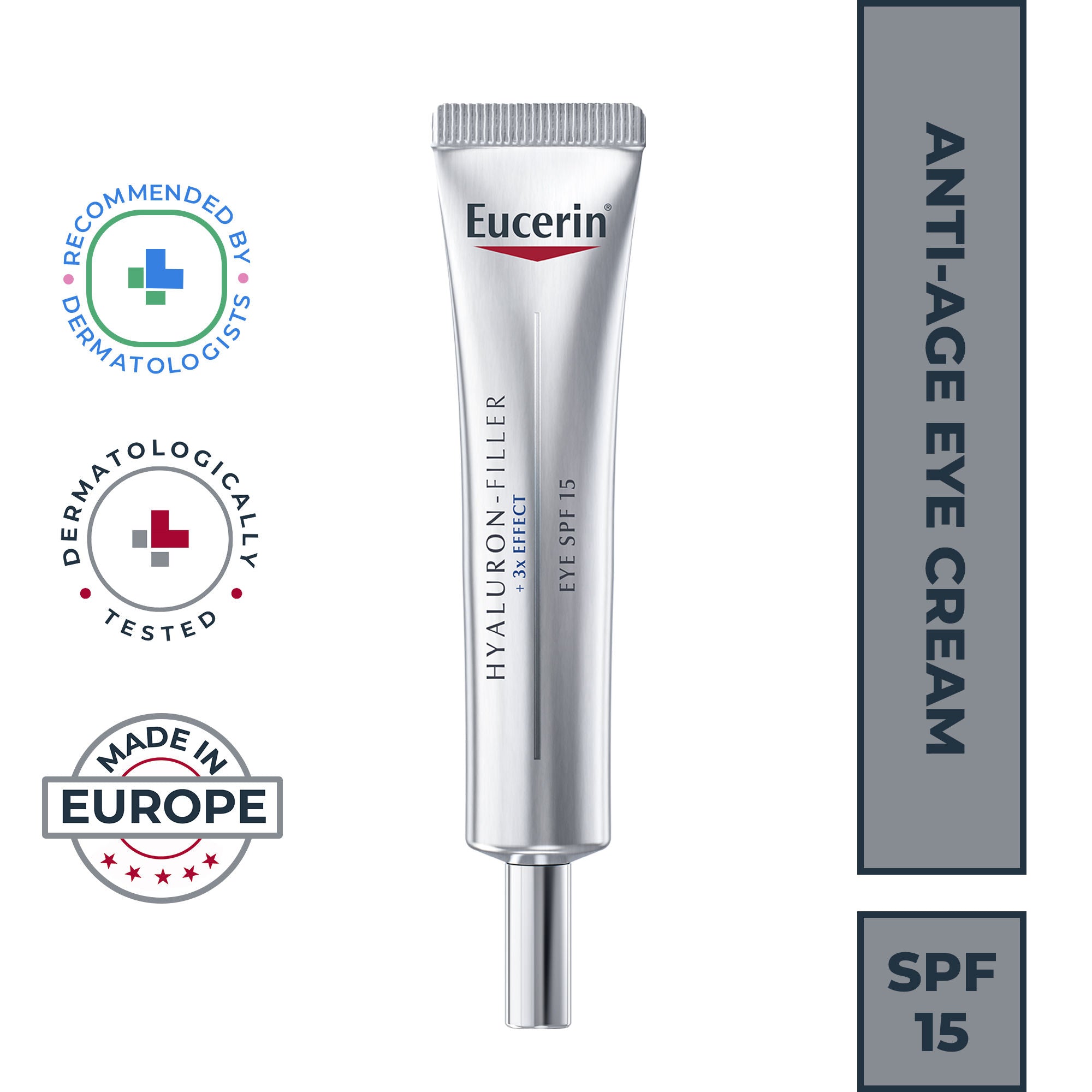 Eucerin Hyaluron-Filler Eye Cream SPF 15 with Hyaluronic Acid & Glycerin, 3X Effect – Reduces Fine Lines & Puffiness