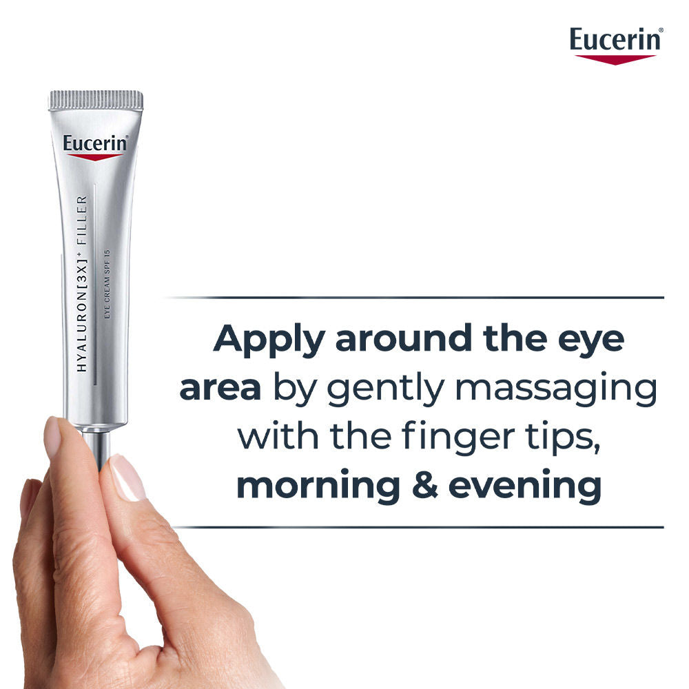 Eucerin Hyaluron-Filler Eye Cream SPF 15 with Hyaluronic Acid & Glycerin, 3X Effect – Reduces Fine Lines & Puffiness