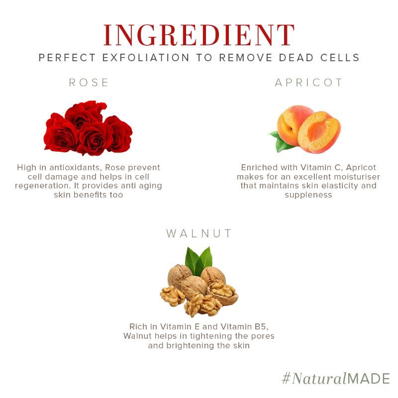 Khadi Natural Rose & Apricot Walnut Facial Scrub Reduce Wrinkles & Blackheads