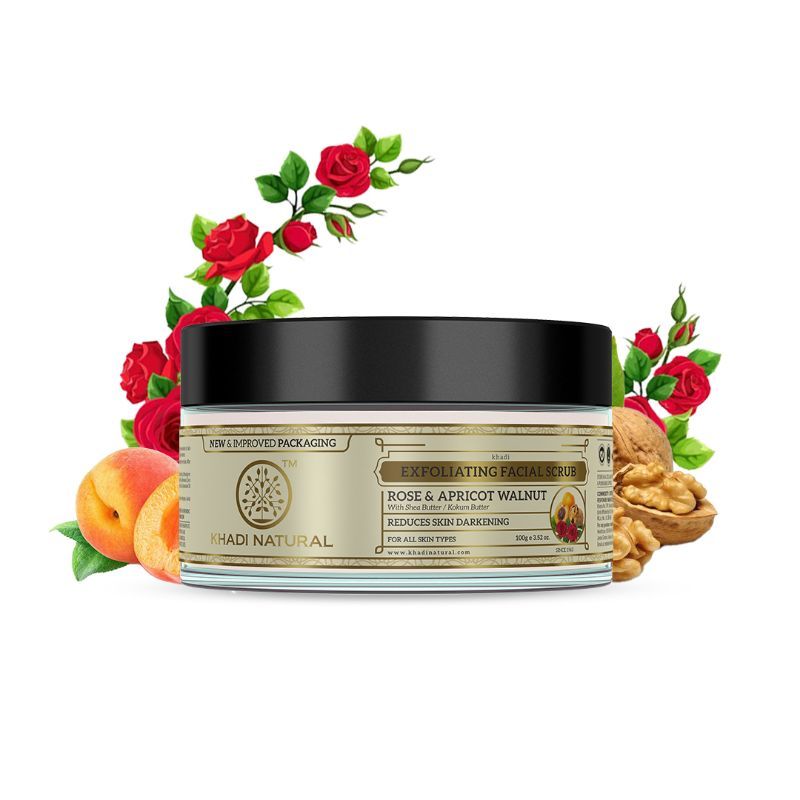 Khadi Natural Rose & Apricot Walnut Facial Scrub Reduce Wrinkles & Blackheads