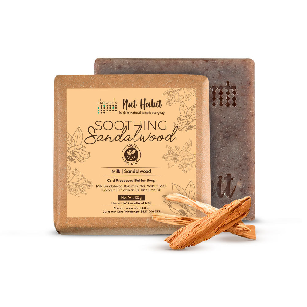 Nat Habit Cold Process Ayurvedic Chandan Sandalwood Handmade Butter Soap for Radiant Skin Face Glow