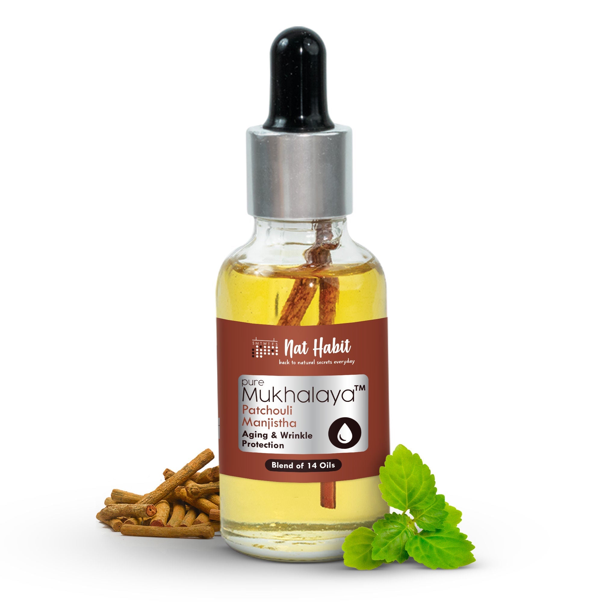 Nat Habit Patchouli Manjistha Face Oil For Anti-Aging, Wrinkle Protect & Bakuchiol For Skin Glowing