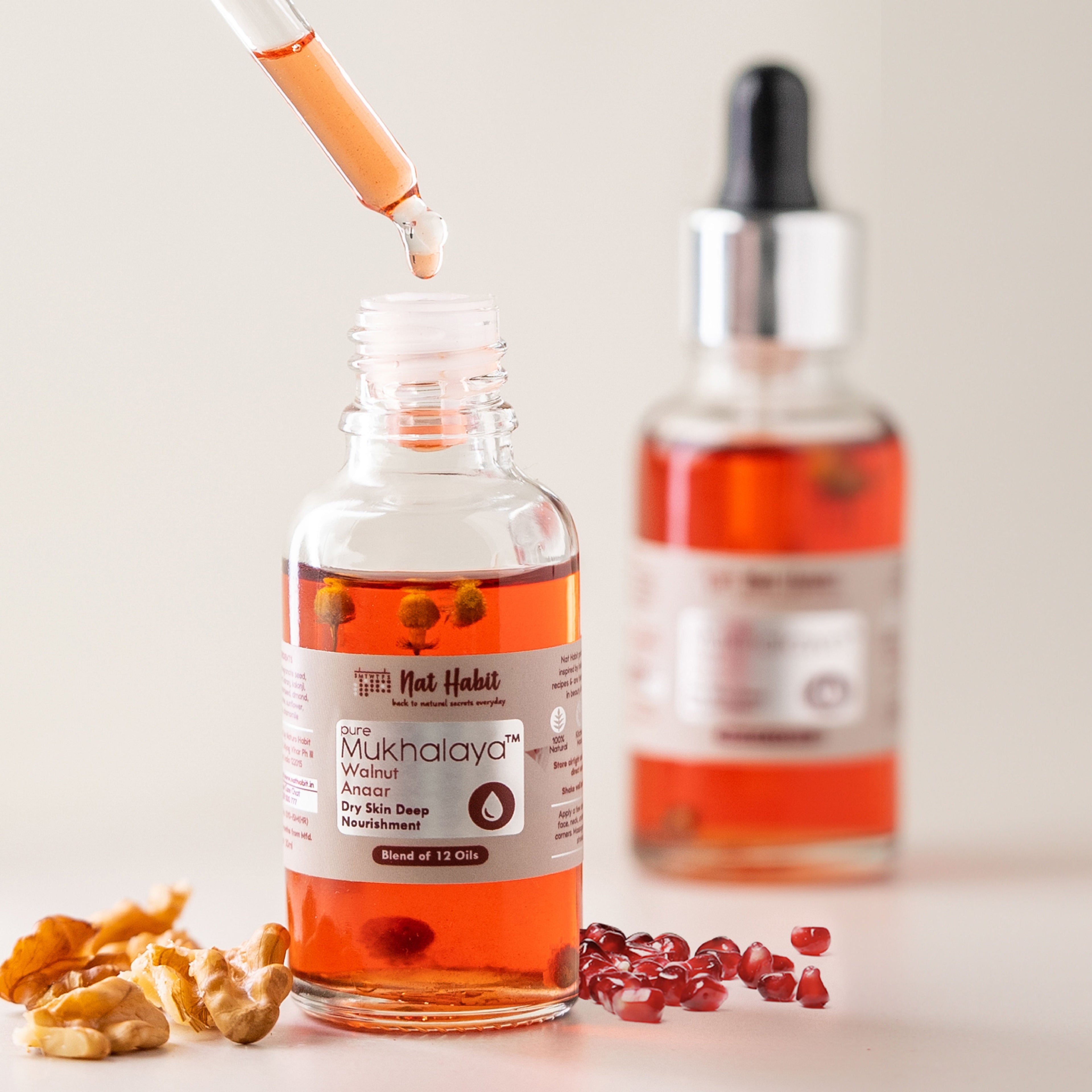 Nat Habit Pure Walnut Anaar Face Oil For Dry Skin, Deep Nourishment Facial Oil Mukhalaya & Wheatgerm