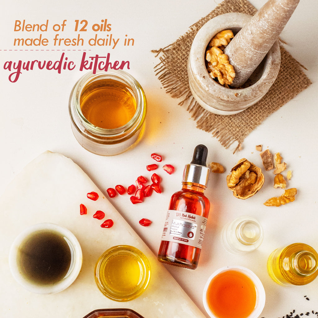 Nat Habit Pure Walnut Anaar Face Oil For Dry Skin, Deep Nourishment Facial Oil Mukhalaya & Wheatgerm