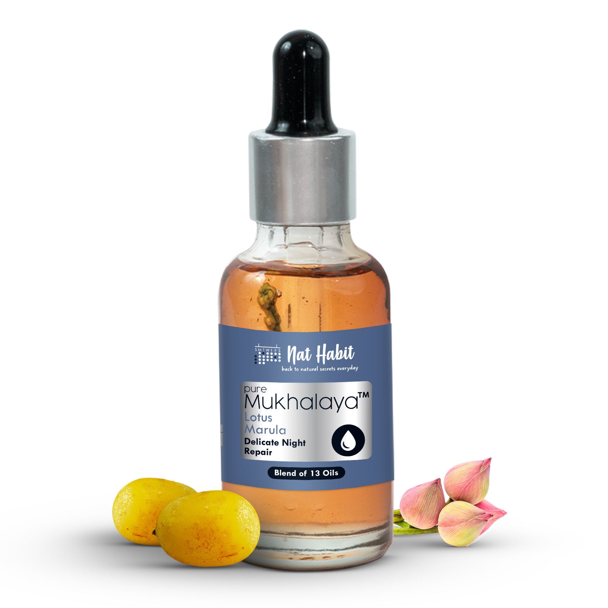 Nat Habit Pure Lotus Marula Face Oil For Massage, Delicate Night Repair Facial Oil Mukhalaya